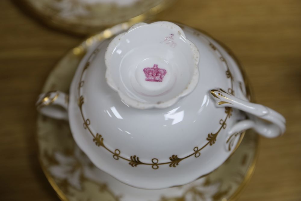 A Victorian Ridgway porcelain part tea and coffee set, 43 pieces, printed Crown mark in puce